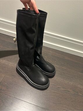 Black lower knee high platform boots